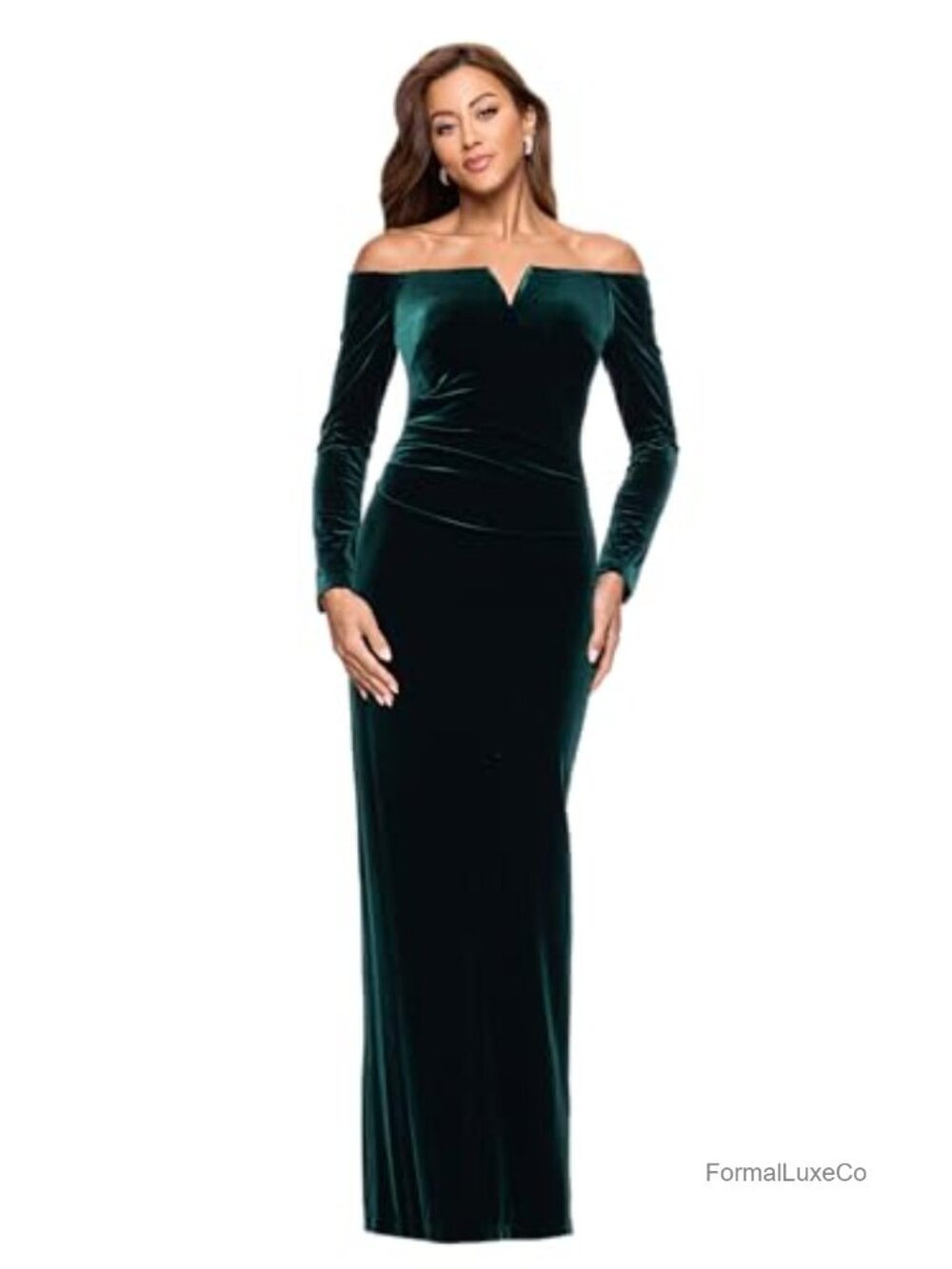Xscape Velvet Off-Shoulder Formal Maxi Evening Gown